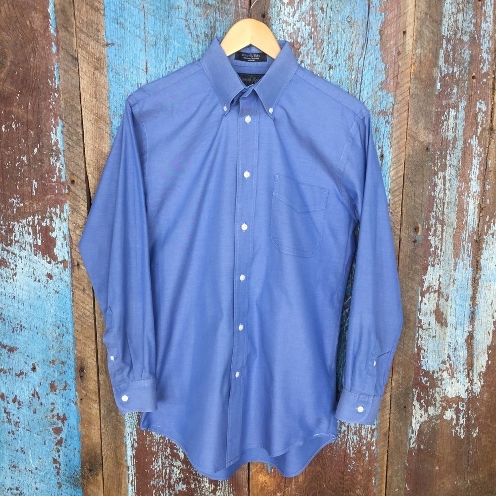 Kenneth Roberts Platinum Blue Button Down Dress Shirt Size 15.5